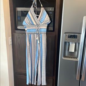 VENUS. Striped Halter Jumpsuit